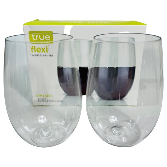 TRUE Flexi Dine Out 8 oz Clear Plastic Stemless Wine Glass 2 Each Box (2-Pack) - Picture 2 of 7